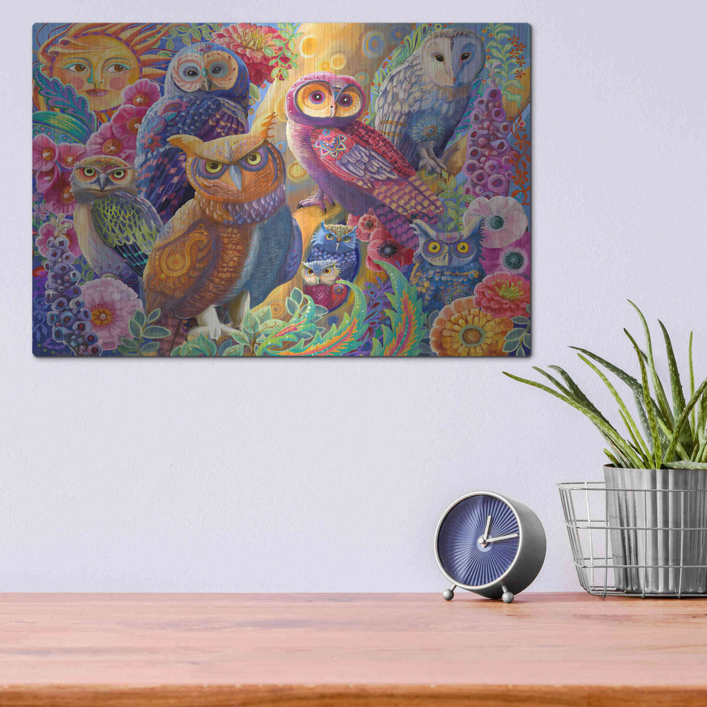 Luxe Metal Art 'Owl Autonomy' by Laura Audi, Metal Wall Art,16x12