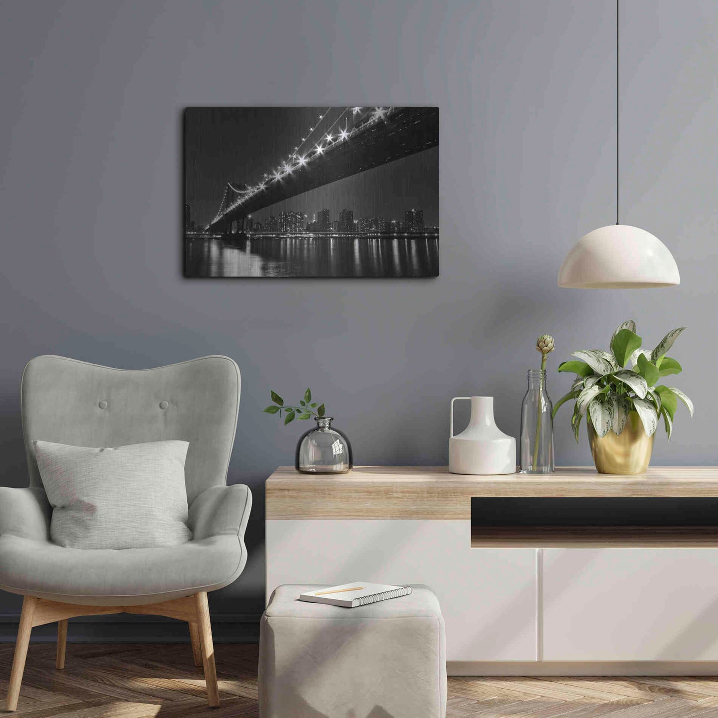 Luxe Metal Art 'Manhattan Bridge' by Katherine Gendreau, Metal Wall Art,24x16