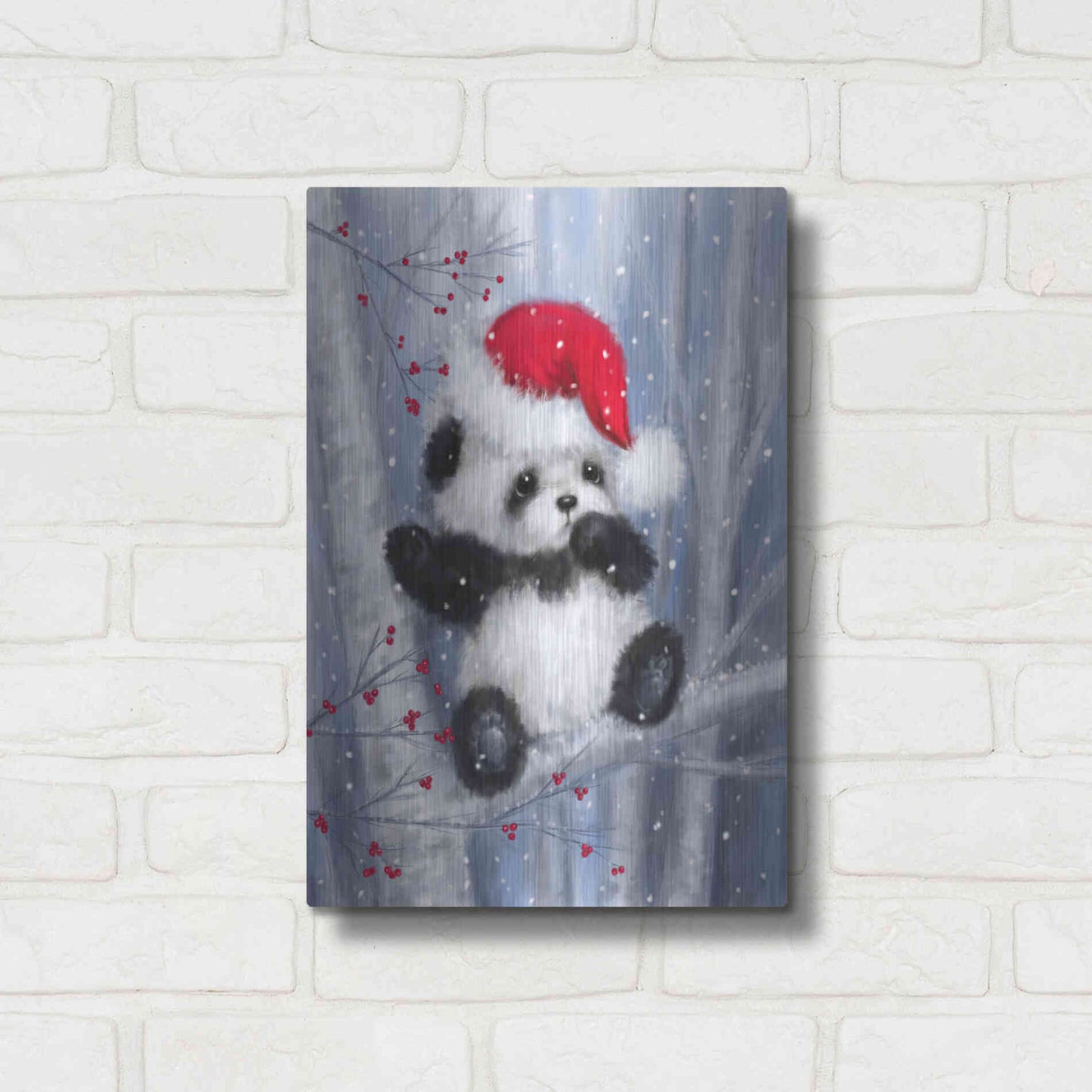 Luxe Metal Art 'Christmas Panda' by Makiko, Metal Wall Art,12x16