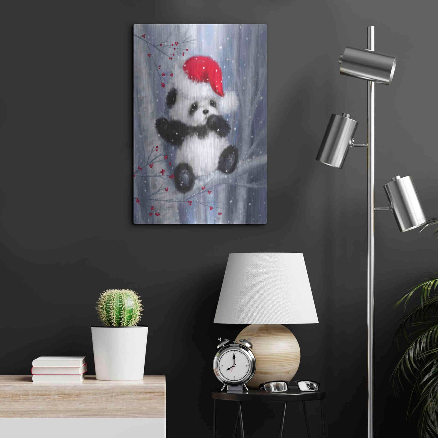 Luxe Metal Art 'Christmas Panda' by Makiko, Metal Wall Art,16x24