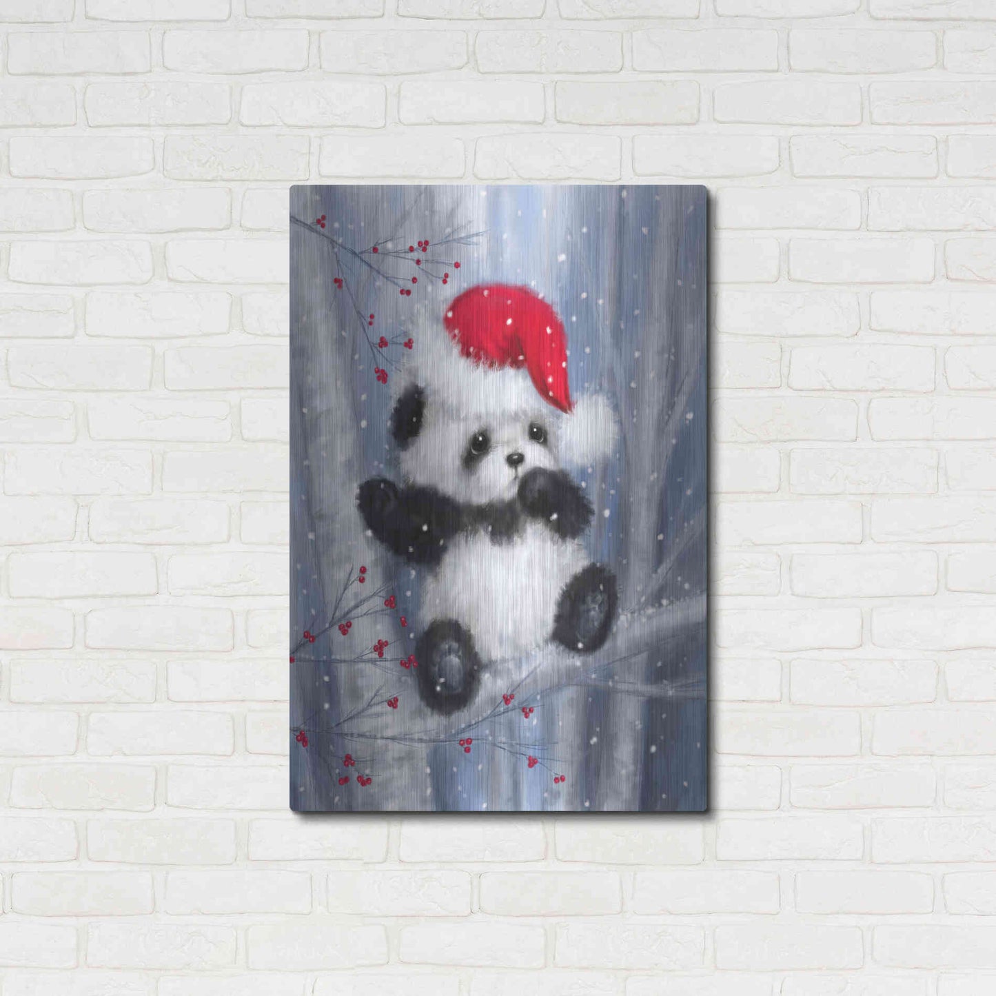 Luxe Metal Art 'Christmas Panda' by Makiko, Metal Wall Art,24x36