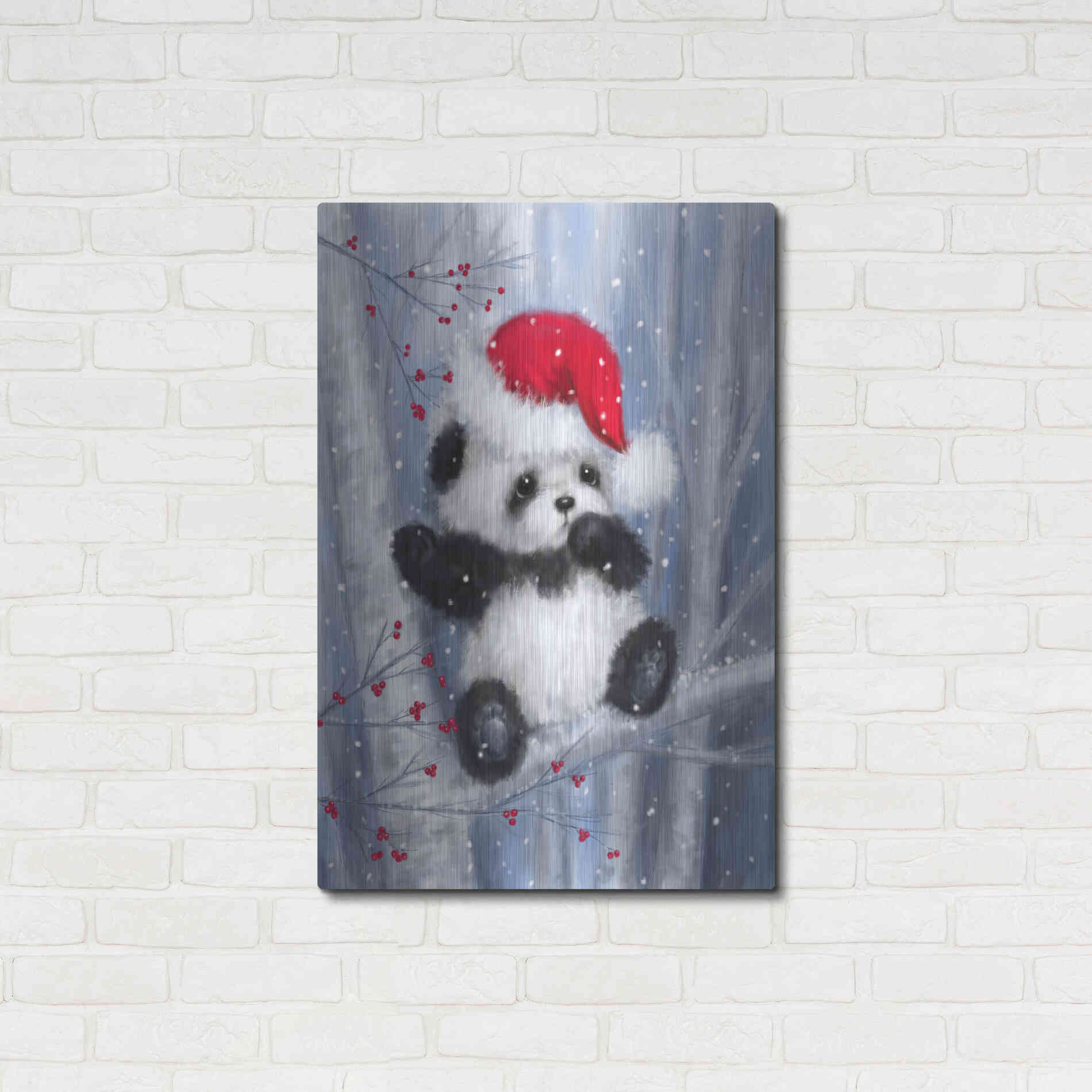 Luxe Metal Art 'Christmas Panda' by Makiko, Metal Wall Art,24x36
