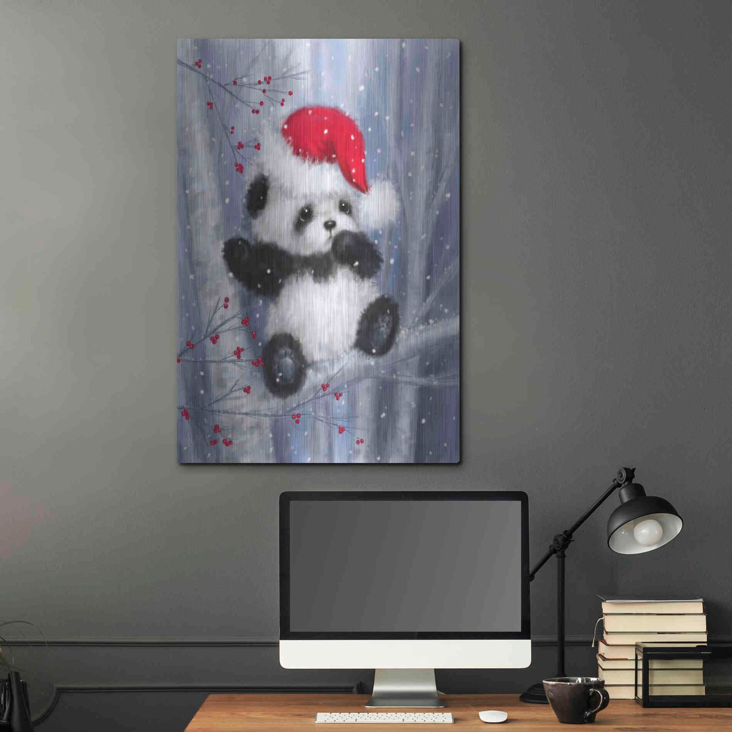 Luxe Metal Art 'Christmas Panda' by Makiko, Metal Wall Art,24x36