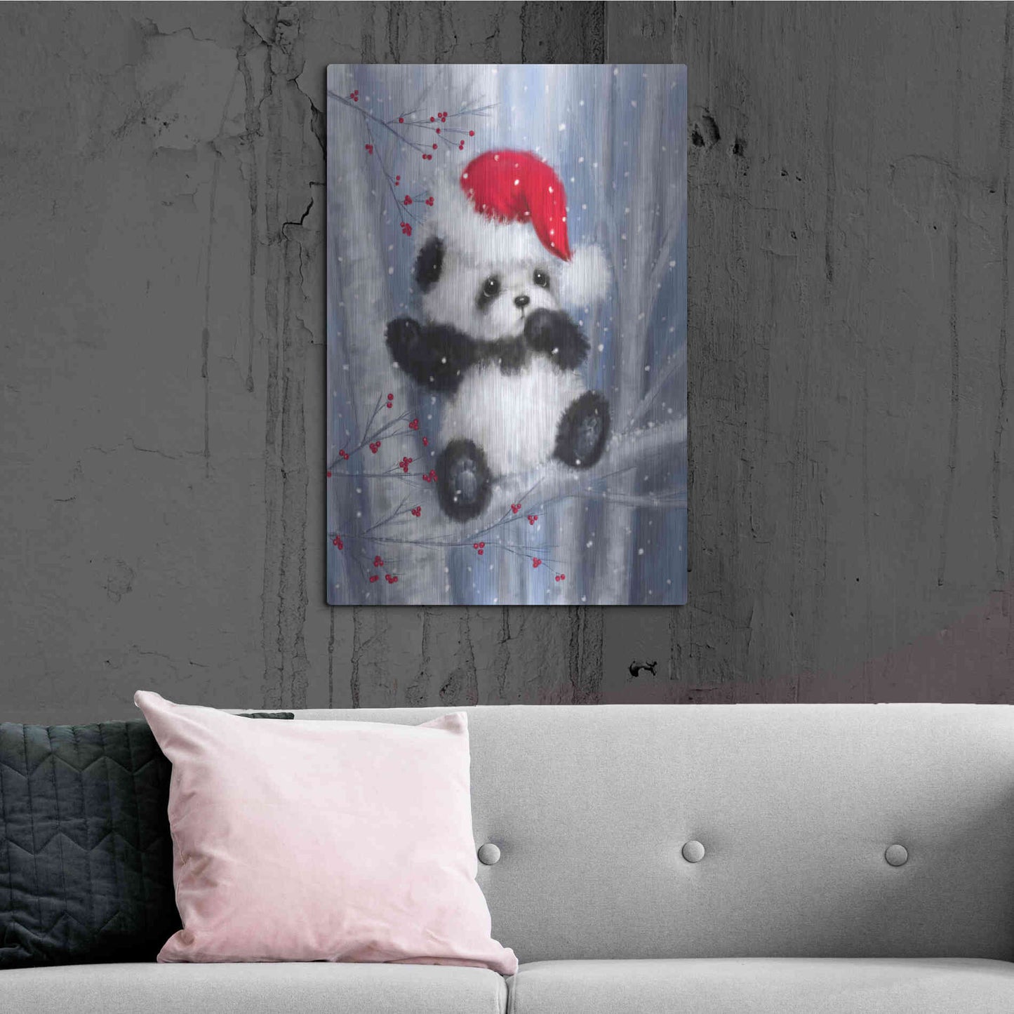Luxe Metal Art 'Christmas Panda' by Makiko, Metal Wall Art,24x36