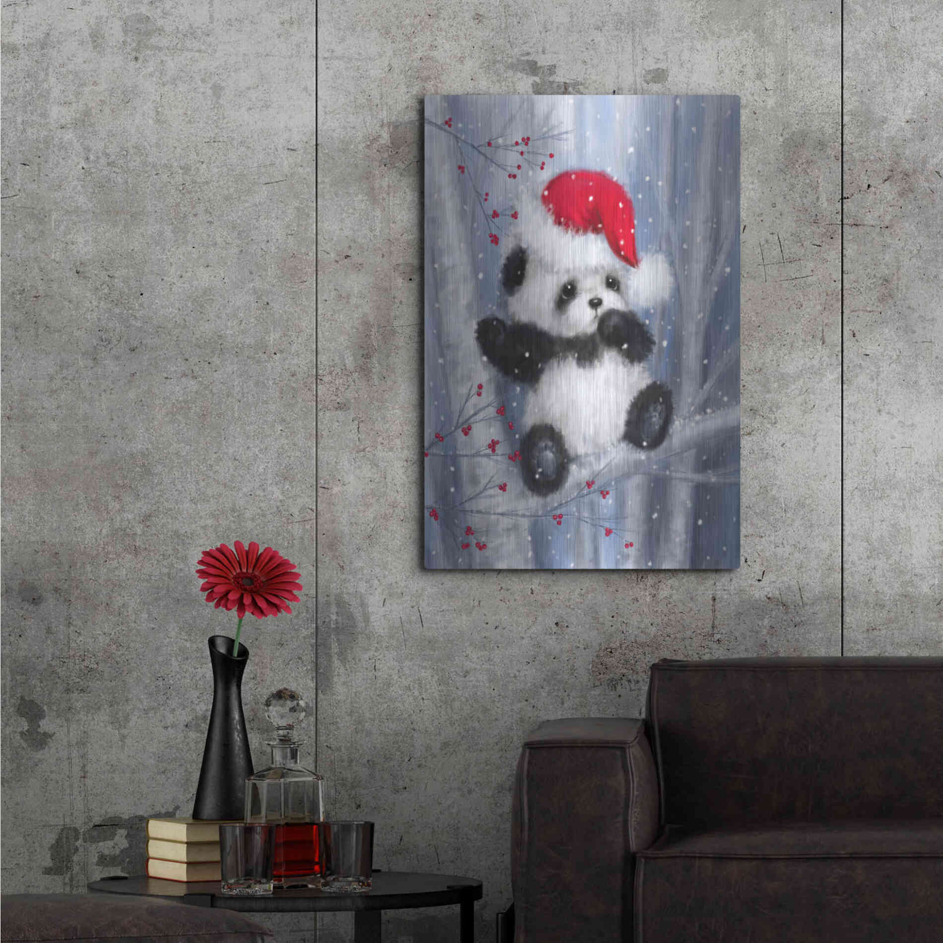 Luxe Metal Art 'Christmas Panda' by Makiko, Metal Wall Art,24x36