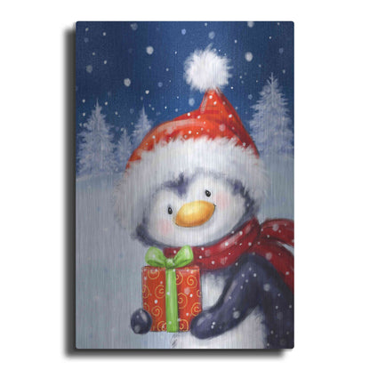 Luxe Metal Art 'Penguin With Present' by Makiko, Metal Wall Art