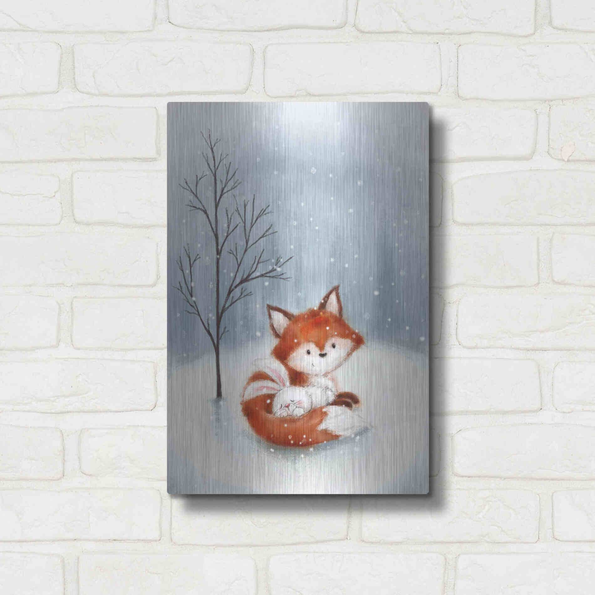 Luxe Metal Art 'Fox And Rabbit 1' by Makiko, Metal Wall Art,12x16