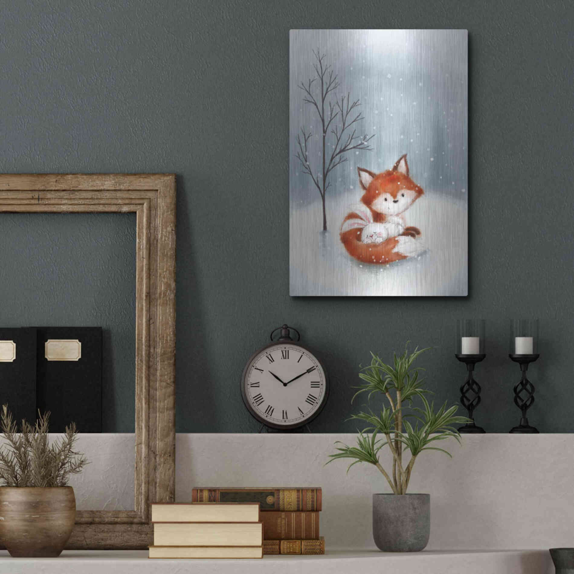 Luxe Metal Art 'Fox And Rabbit 1' by Makiko, Metal Wall Art,12x16
