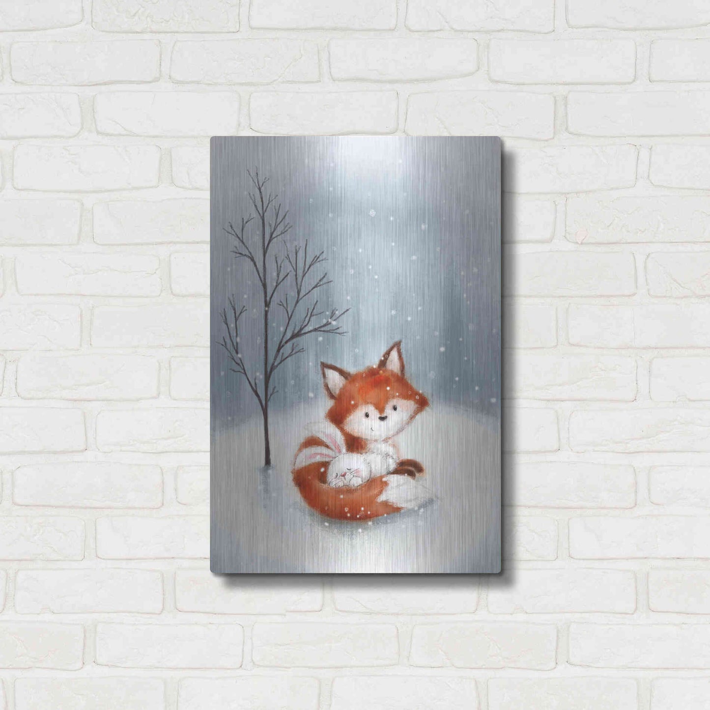 Luxe Metal Art 'Fox And Rabbit 1' by Makiko, Metal Wall Art,16x24