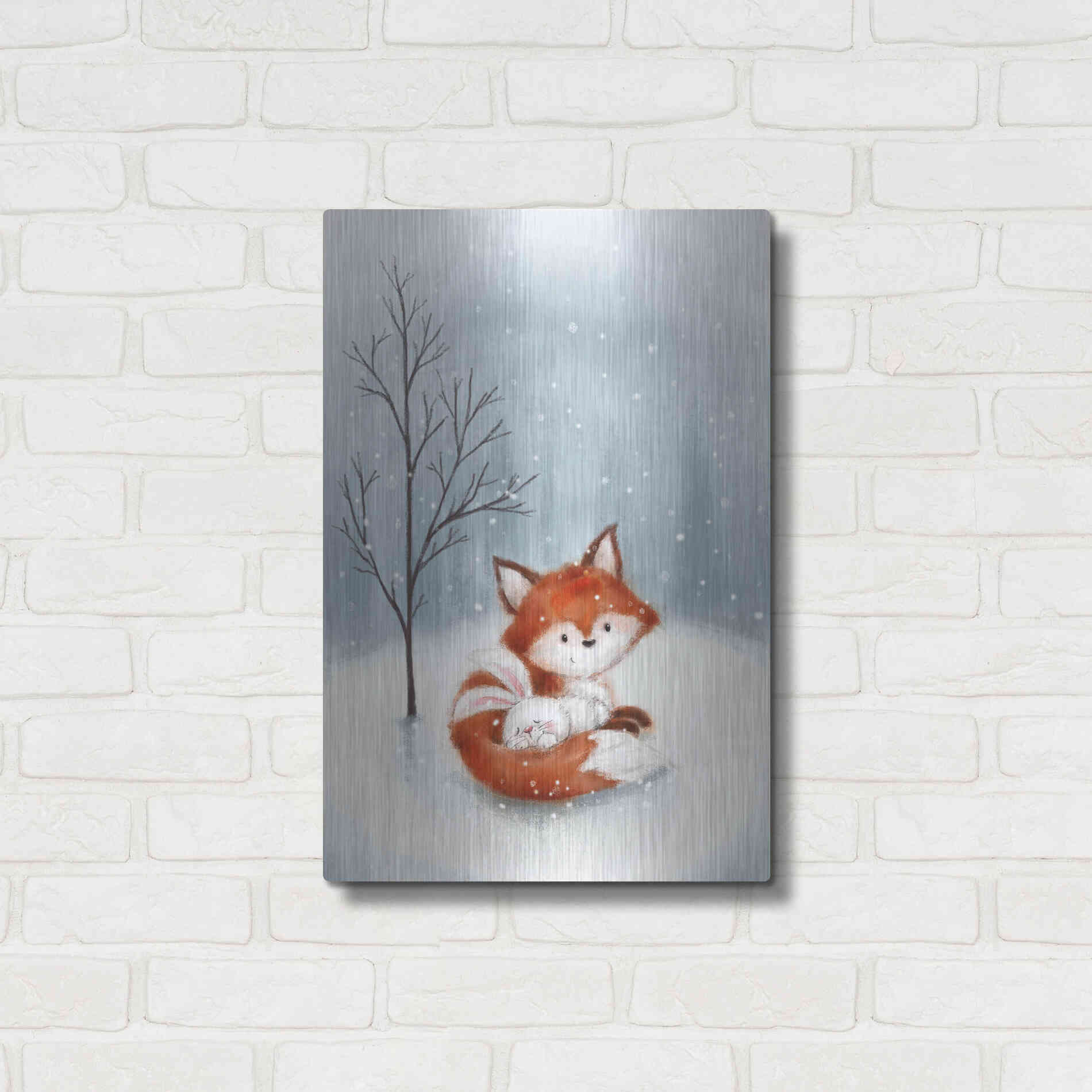 Luxe Metal Art 'Fox And Rabbit 1' by Makiko, Metal Wall Art,16x24