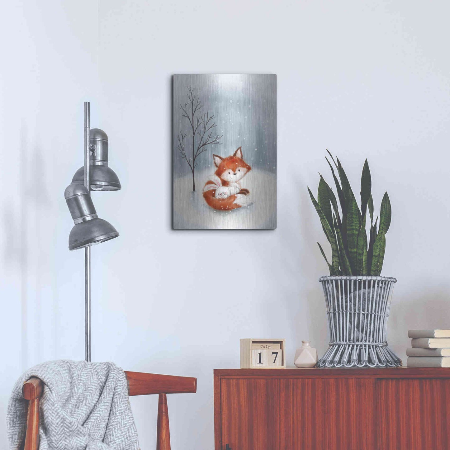 Luxe Metal Art 'Fox And Rabbit 1' by Makiko, Metal Wall Art,16x24