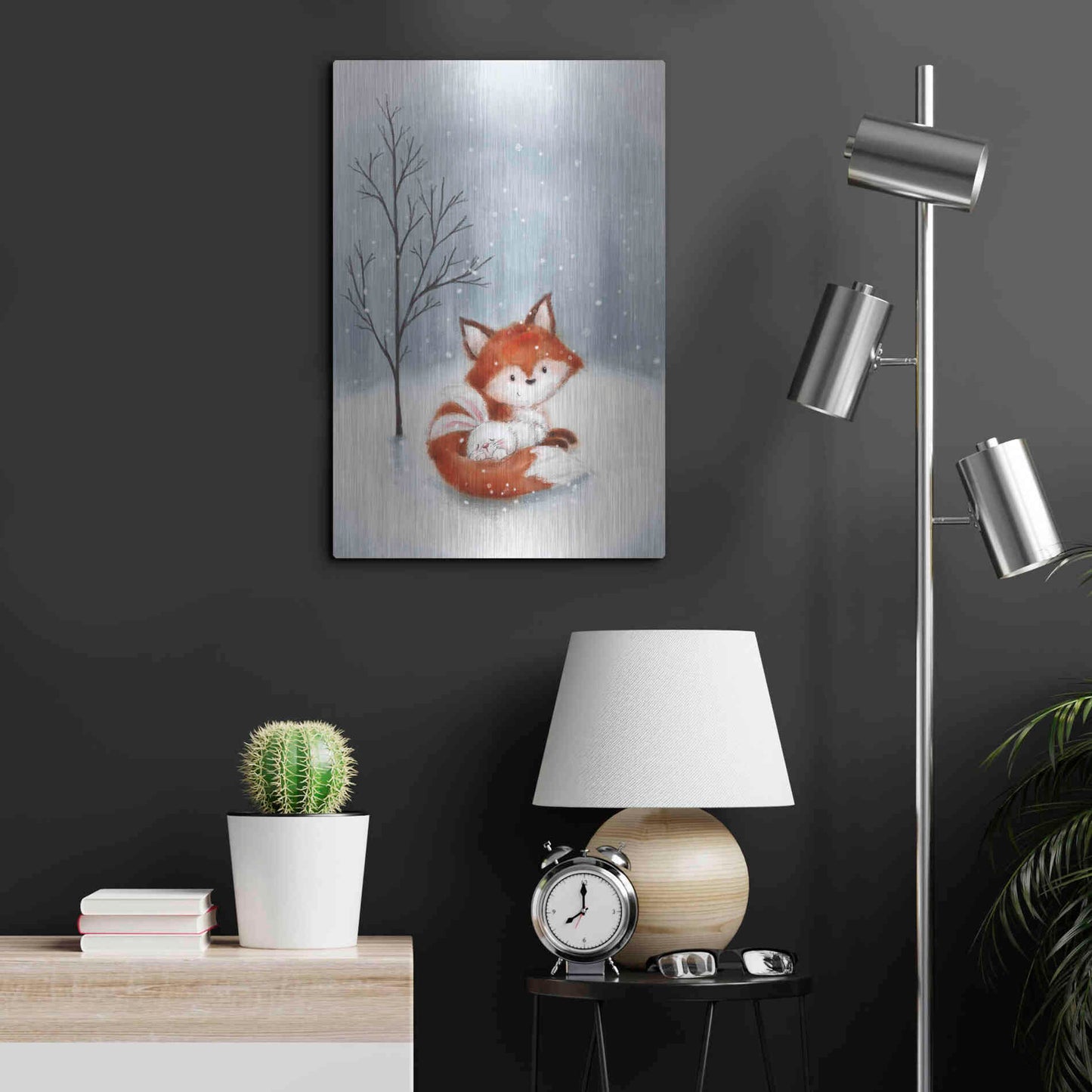 Luxe Metal Art 'Fox And Rabbit 1' by Makiko, Metal Wall Art,16x24