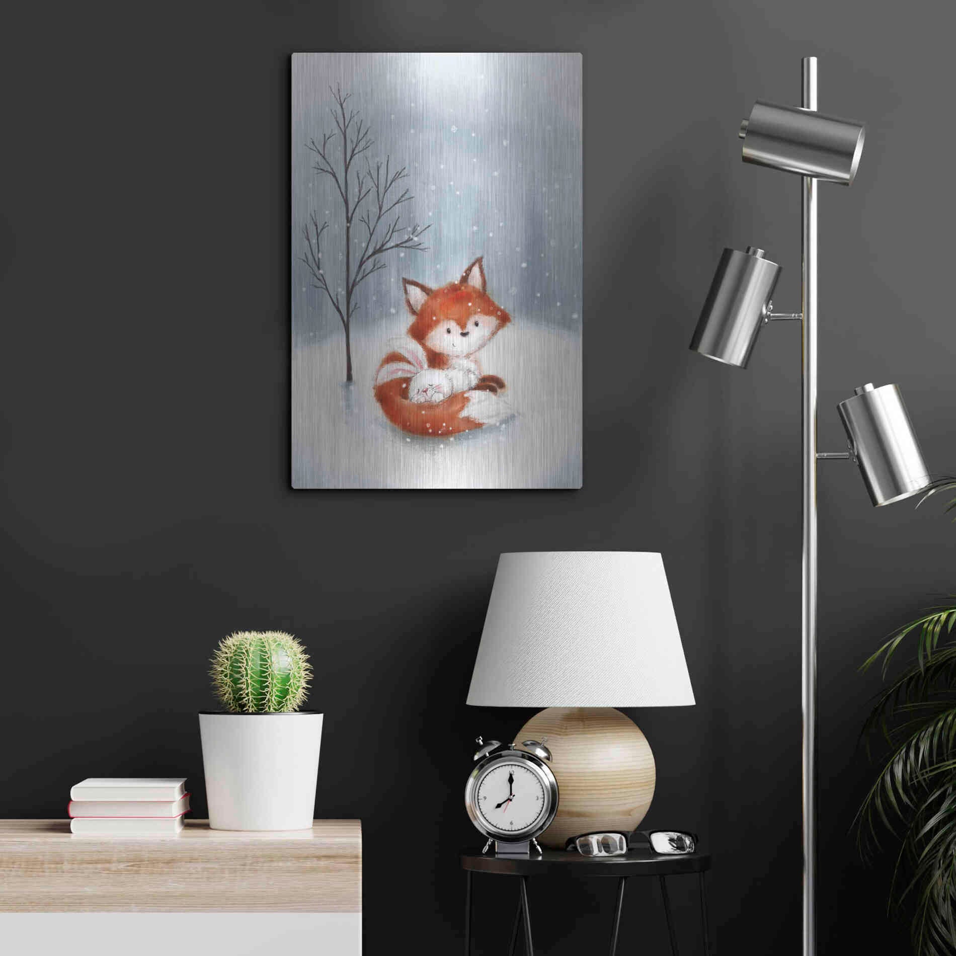 Luxe Metal Art 'Fox And Rabbit 1' by Makiko, Metal Wall Art,16x24