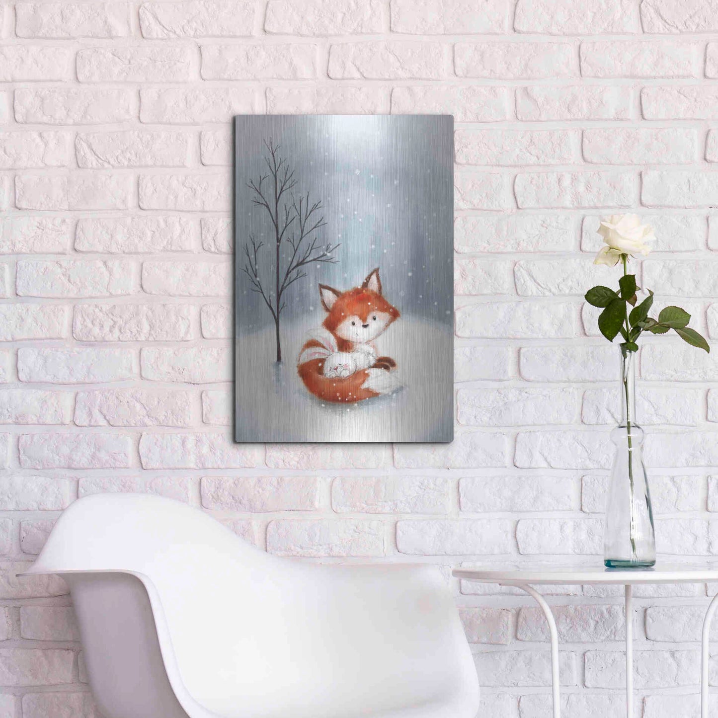 Luxe Metal Art 'Fox And Rabbit 1' by Makiko, Metal Wall Art,16x24