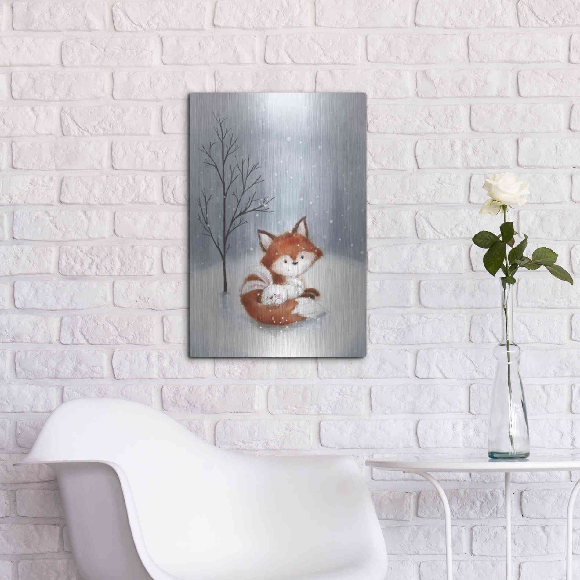Luxe Metal Art 'Fox And Rabbit 1' by Makiko, Metal Wall Art,16x24