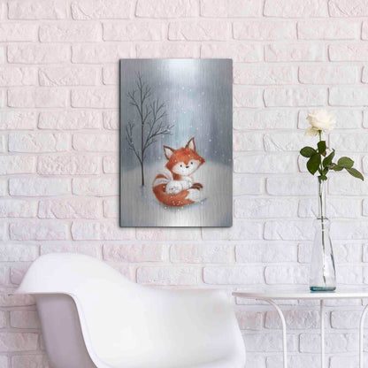 Luxe Metal Art 'Fox And Rabbit 1' by Makiko, Metal Wall Art,16x24