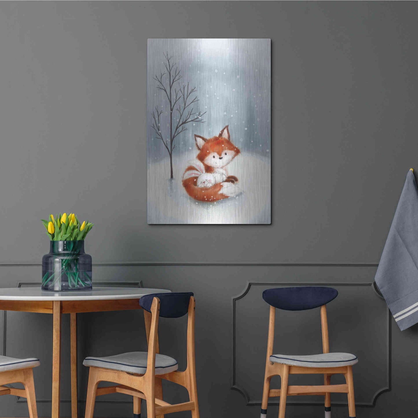 Luxe Metal Art 'Fox And Rabbit 1' by Makiko, Metal Wall Art,24x36