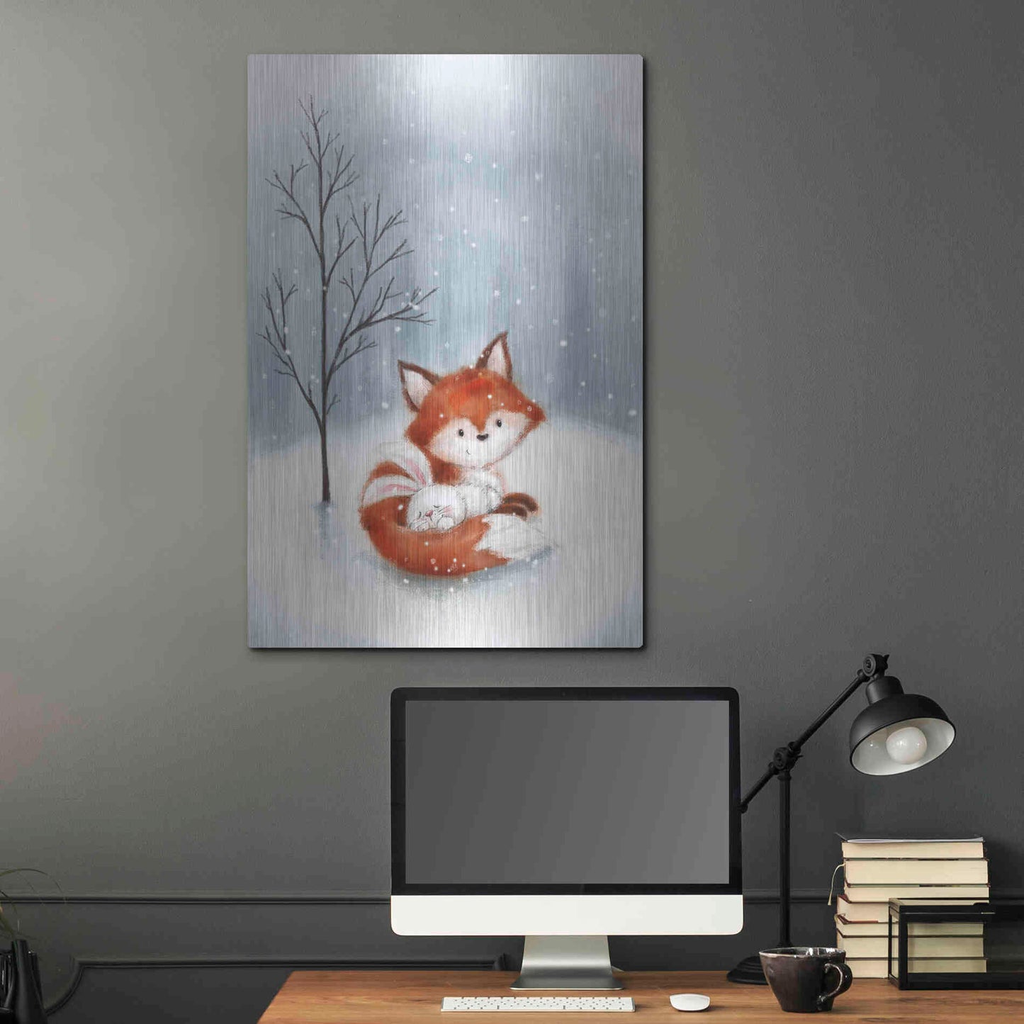 Luxe Metal Art 'Fox And Rabbit 1' by Makiko, Metal Wall Art,24x36