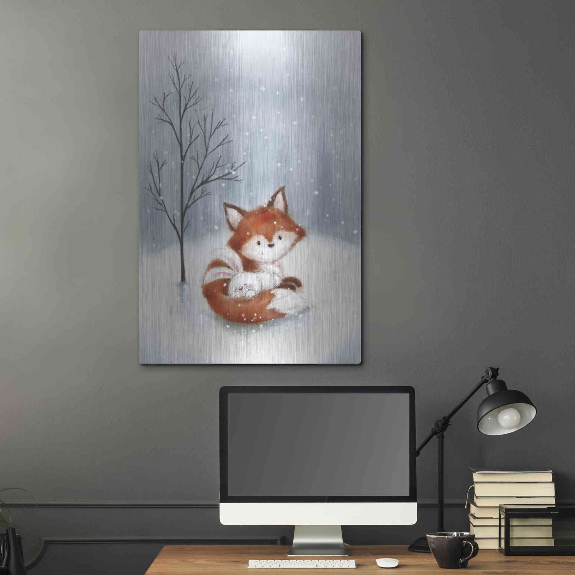 Luxe Metal Art 'Fox And Rabbit 1' by Makiko, Metal Wall Art,24x36