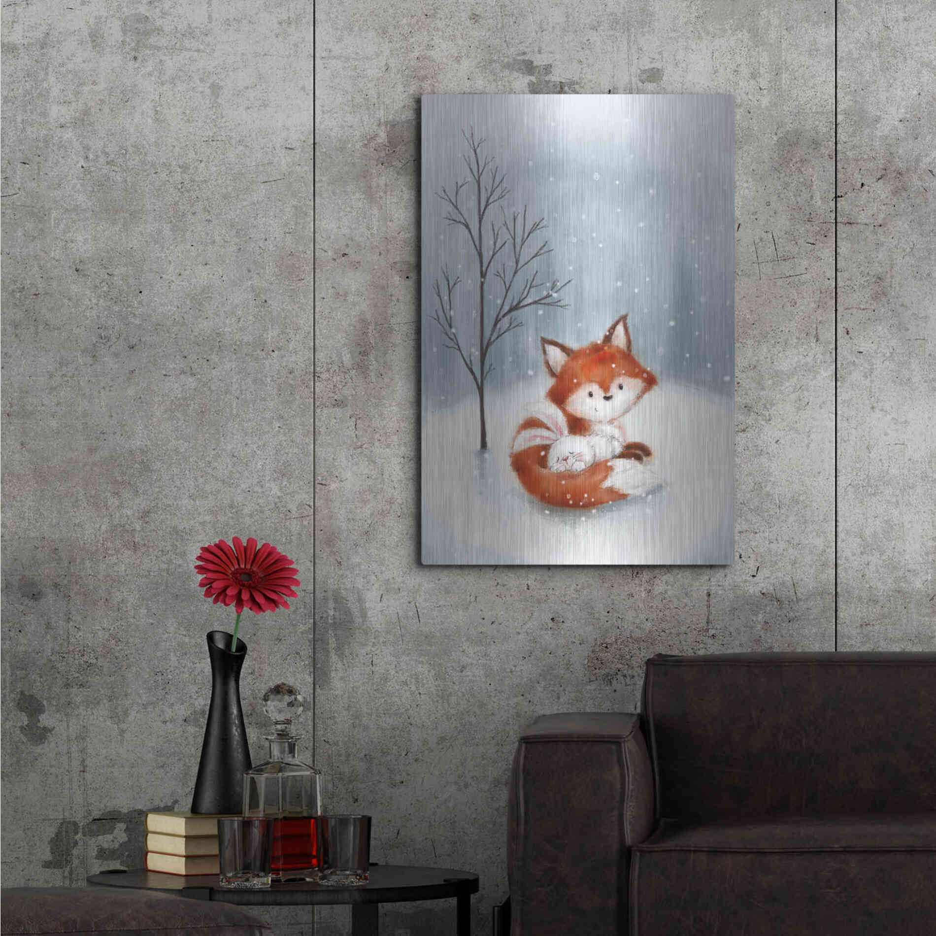 Luxe Metal Art 'Fox And Rabbit 1' by Makiko, Metal Wall Art,24x36