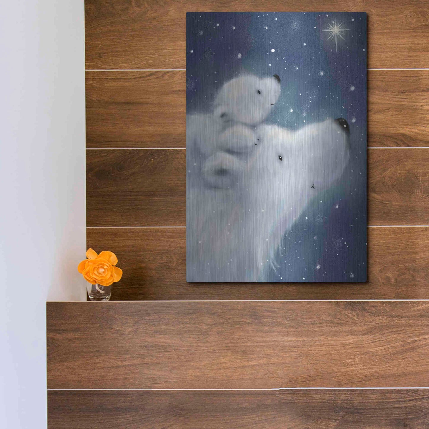 Luxe Metal Art 'Polar Bear And Cub 2' by Makiko, Metal Wall Art,12x16