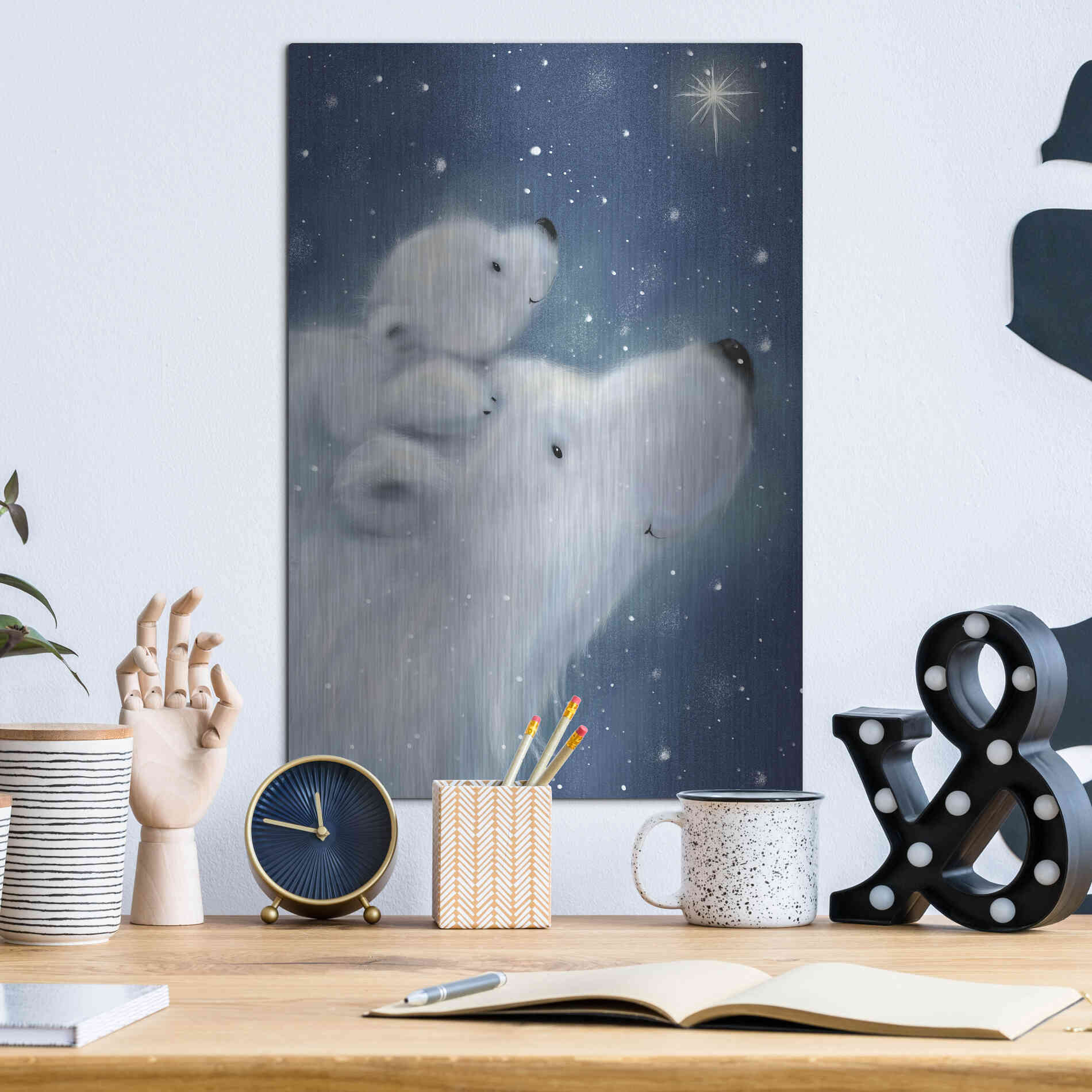 Luxe Metal Art 'Polar Bear And Cub 2' by Makiko, Metal Wall Art,12x16