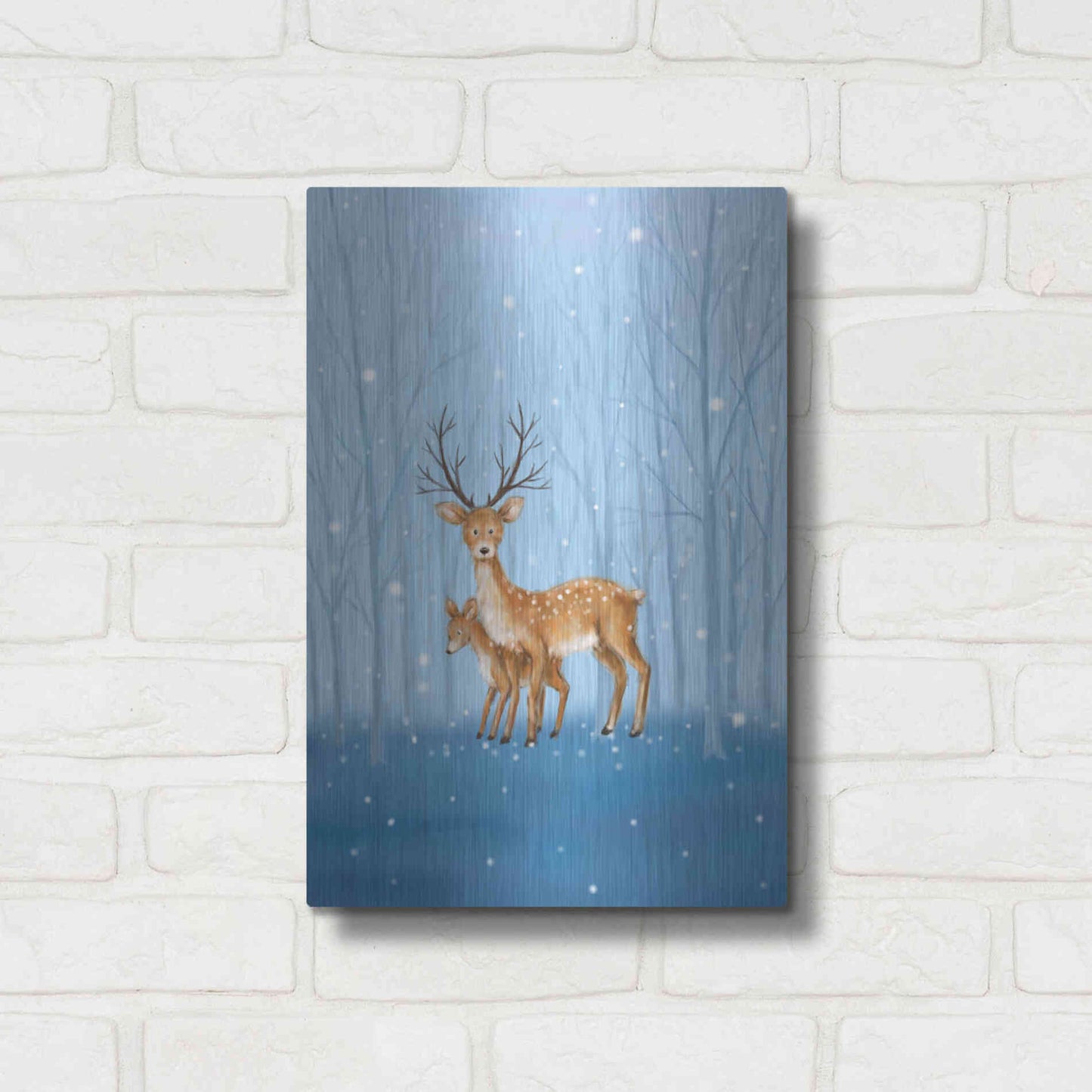 Luxe Metal Art 'Reindeers' by Makiko, Metal Wall Art,12x16