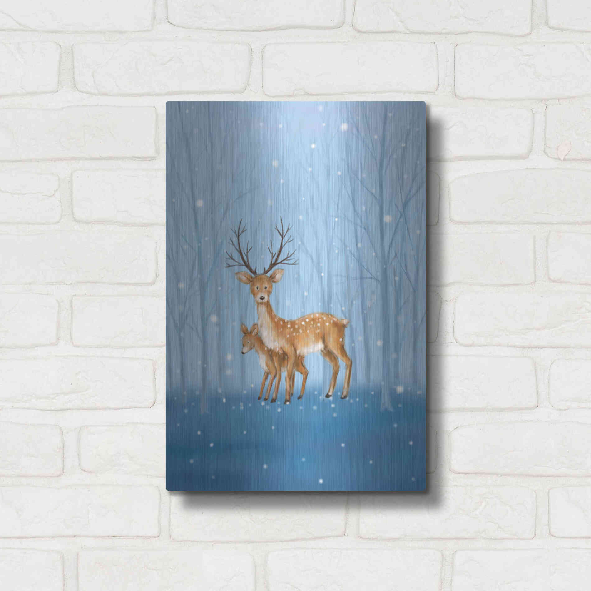 Luxe Metal Art 'Reindeers' by Makiko, Metal Wall Art,12x16