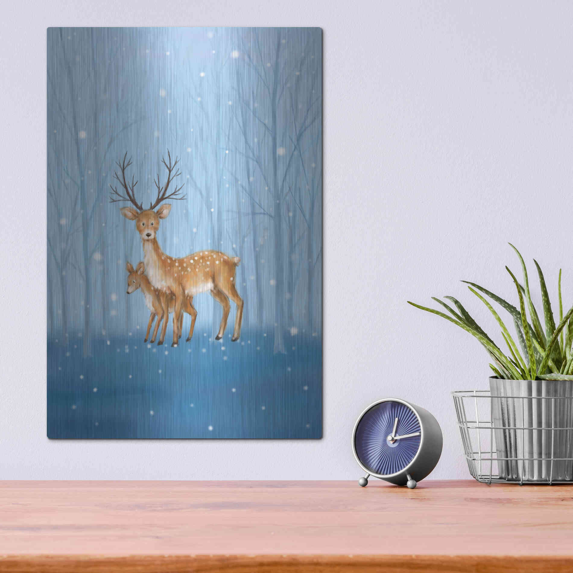 Luxe Metal Art 'Reindeers' by Makiko, Metal Wall Art,12x16