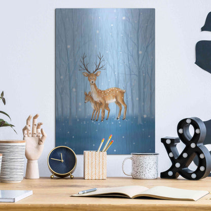 Luxe Metal Art 'Reindeers' by Makiko, Metal Wall Art,12x16