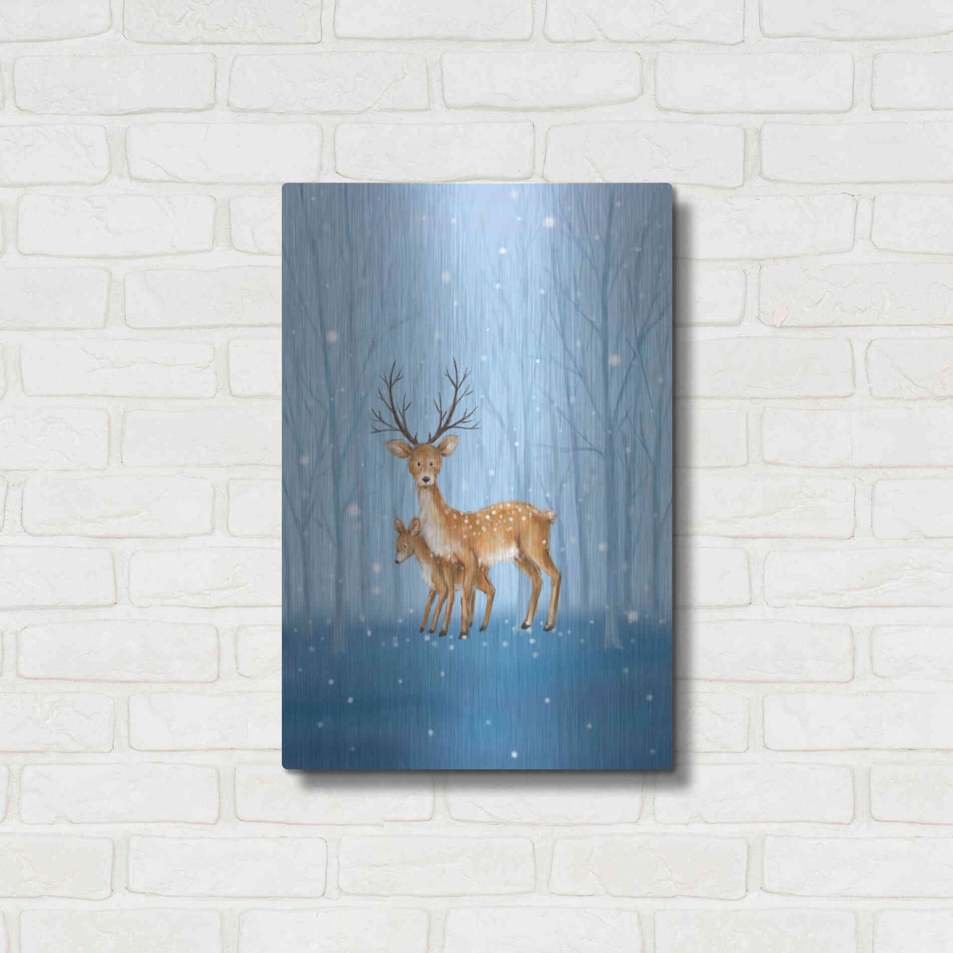 Luxe Metal Art 'Reindeers' by Makiko, Metal Wall Art,16x24