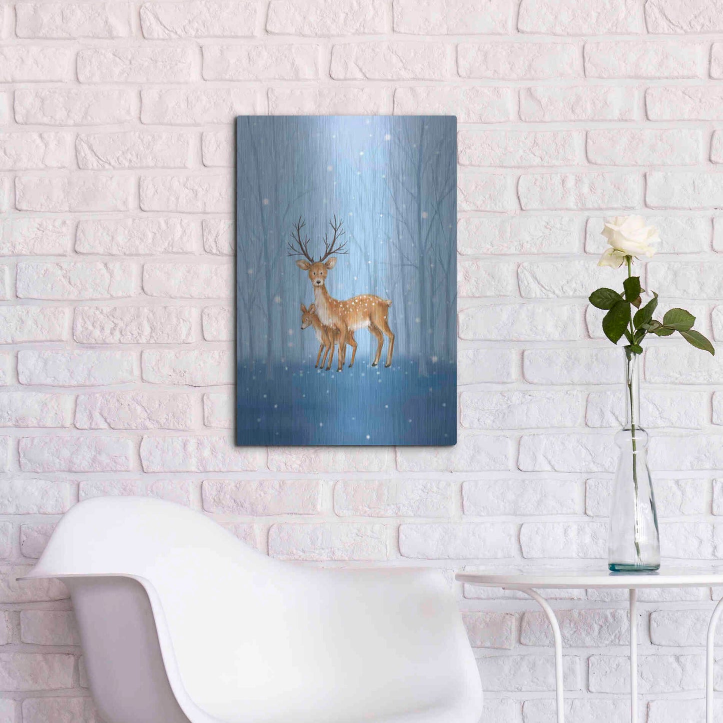 Luxe Metal Art 'Reindeers' by Makiko, Metal Wall Art,16x24