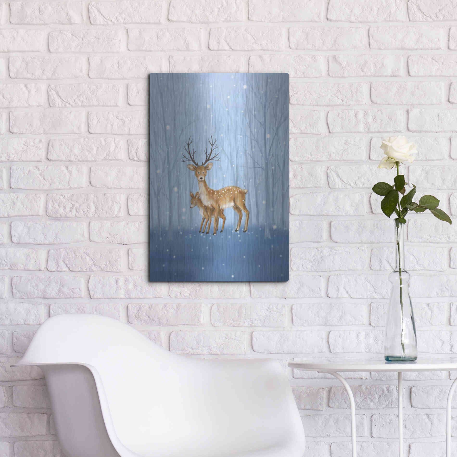 Luxe Metal Art 'Reindeers' by Makiko, Metal Wall Art,16x24