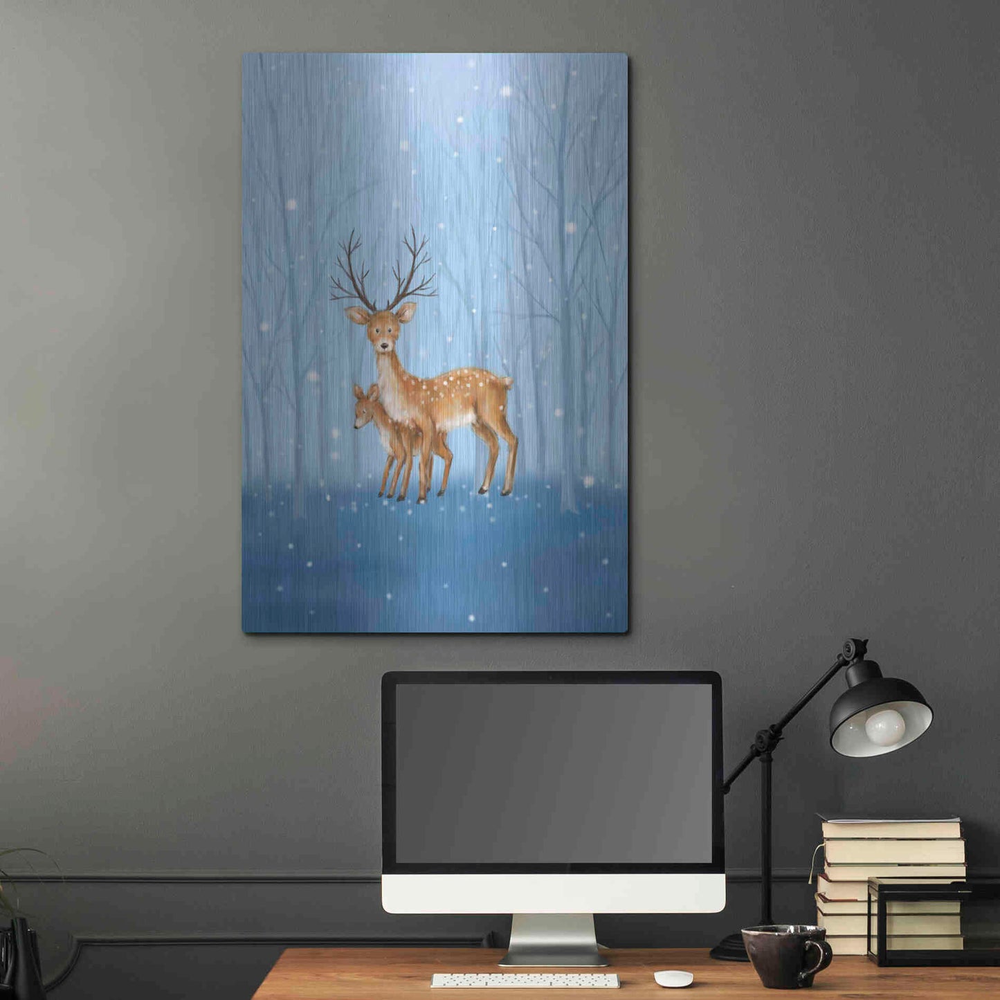 Luxe Metal Art 'Reindeers' by Makiko, Metal Wall Art,24x36