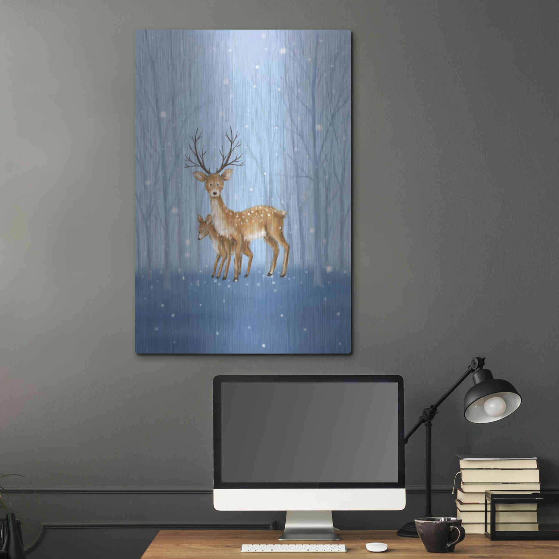 Luxe Metal Art 'Reindeers' by Makiko, Metal Wall Art,24x36