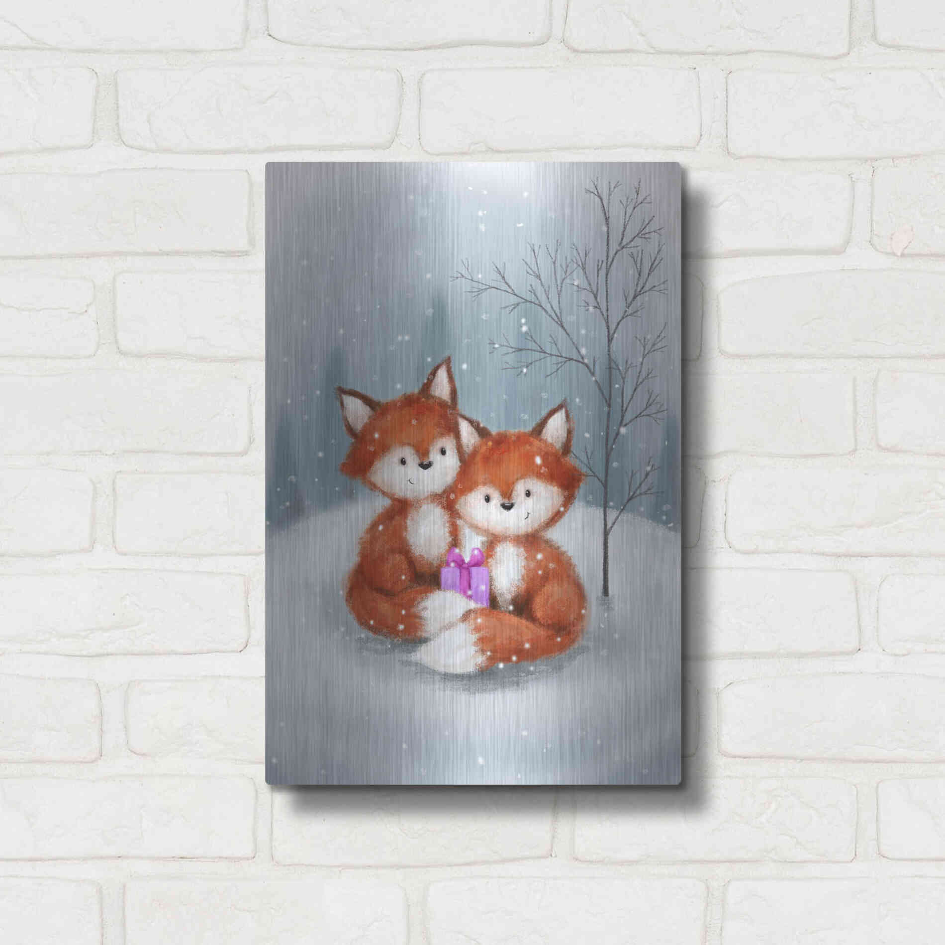 Luxe Metal Art 'Two Fox 1' by Makiko, Metal Wall Art,12x16