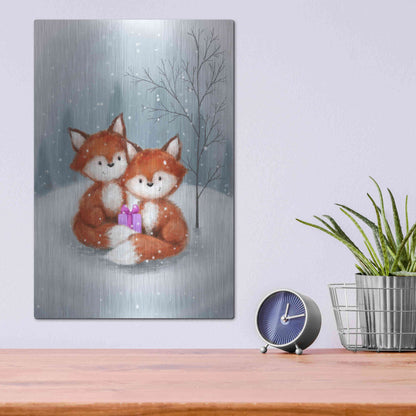 Luxe Metal Art 'Two Fox 1' by Makiko, Metal Wall Art,12x16