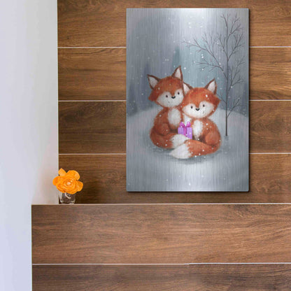 Luxe Metal Art 'Two Fox 1' by Makiko, Metal Wall Art,12x16