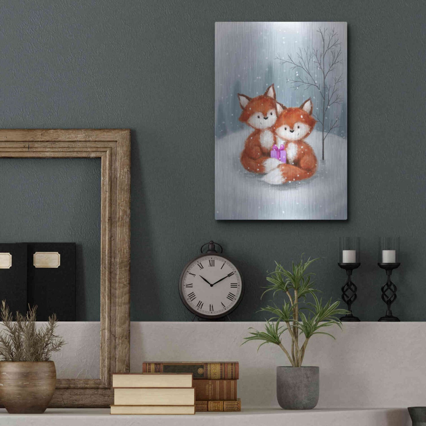 Luxe Metal Art 'Two Fox 1' by Makiko, Metal Wall Art,12x16