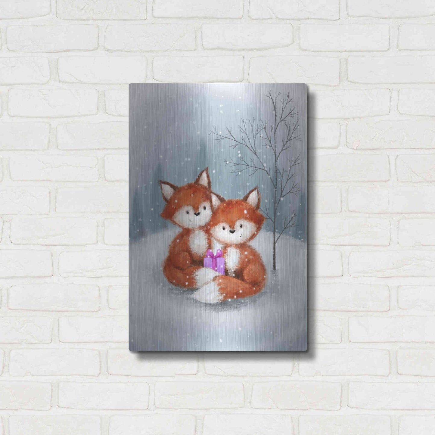 Luxe Metal Art 'Two Fox 1' by Makiko, Metal Wall Art,16x24