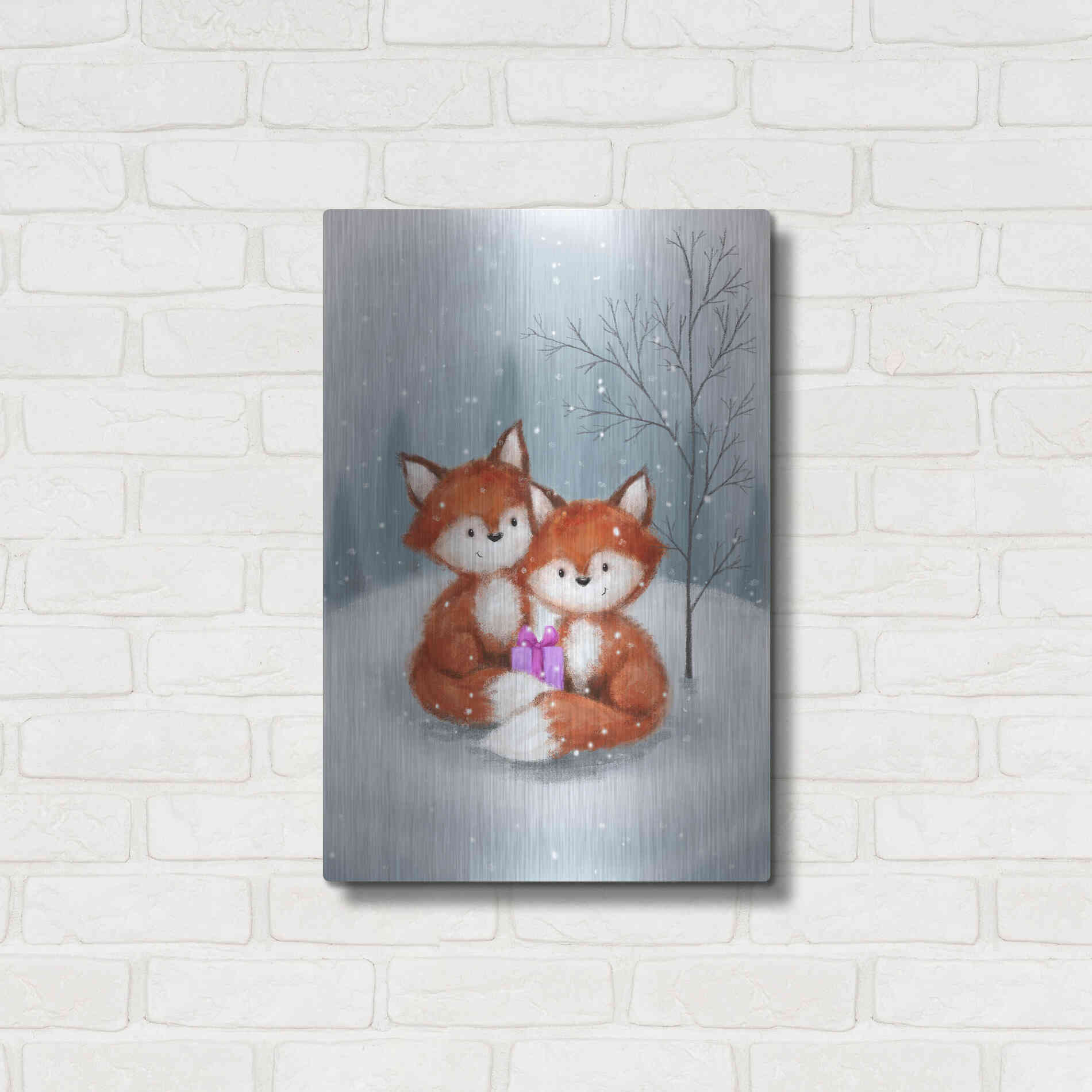 Luxe Metal Art 'Two Fox 1' by Makiko, Metal Wall Art,16x24