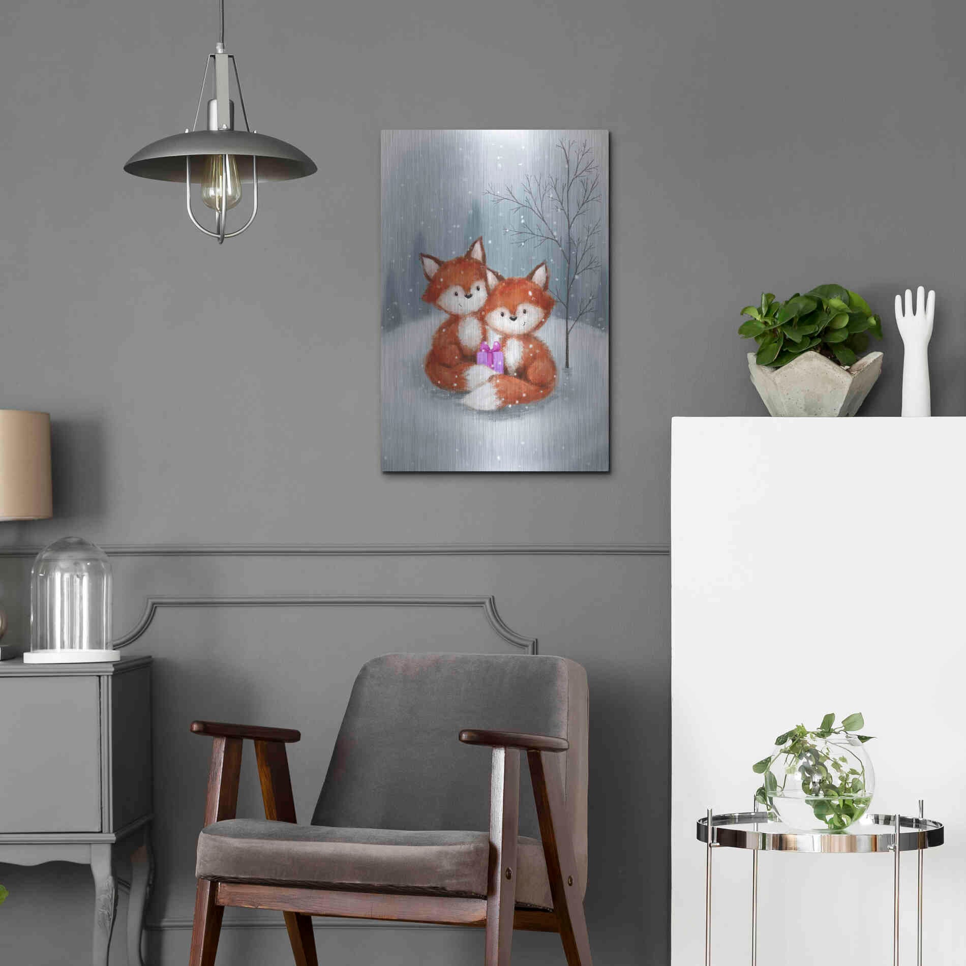 Luxe Metal Art 'Two Fox 1' by Makiko, Metal Wall Art,16x24