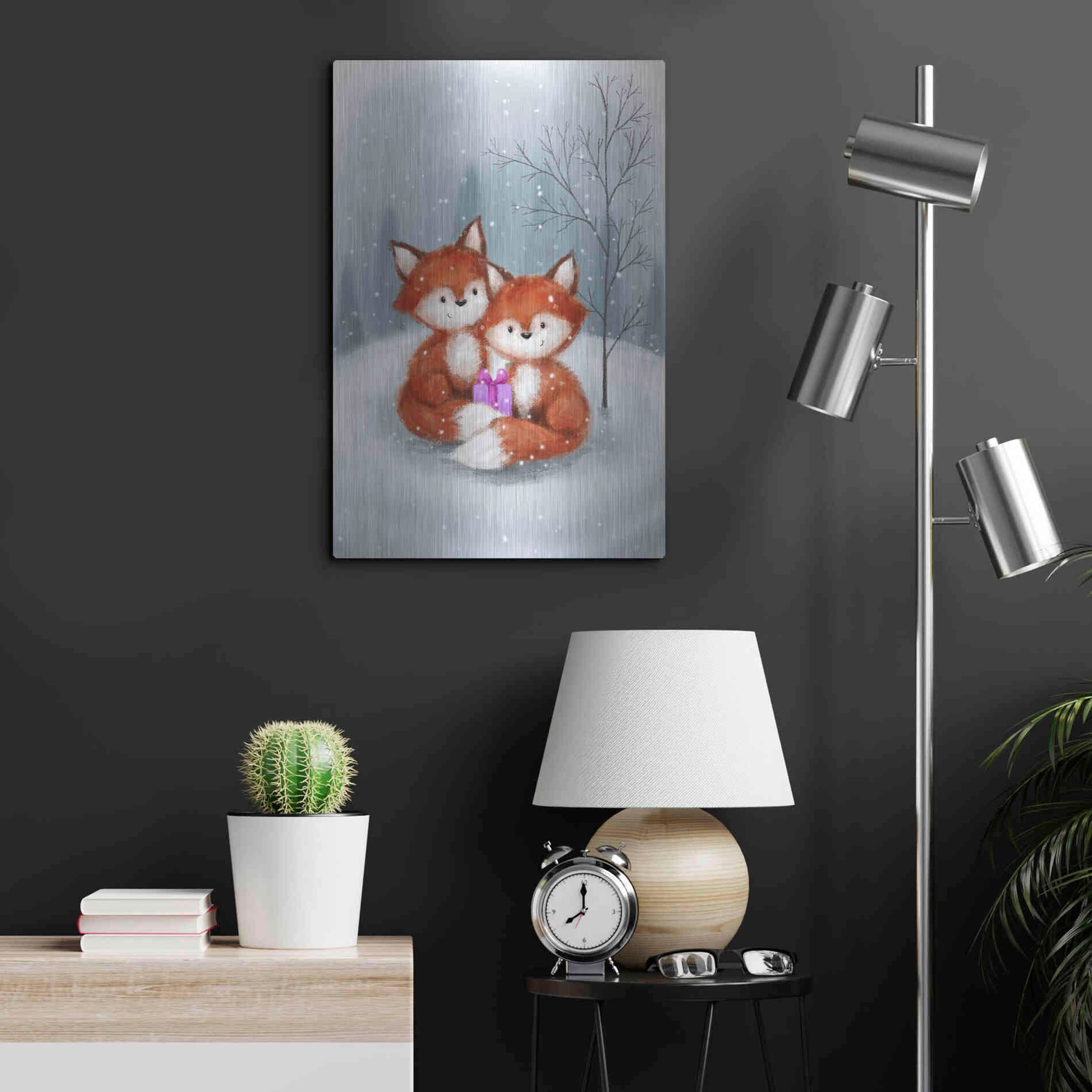 Luxe Metal Art 'Two Fox 1' by Makiko, Metal Wall Art,16x24