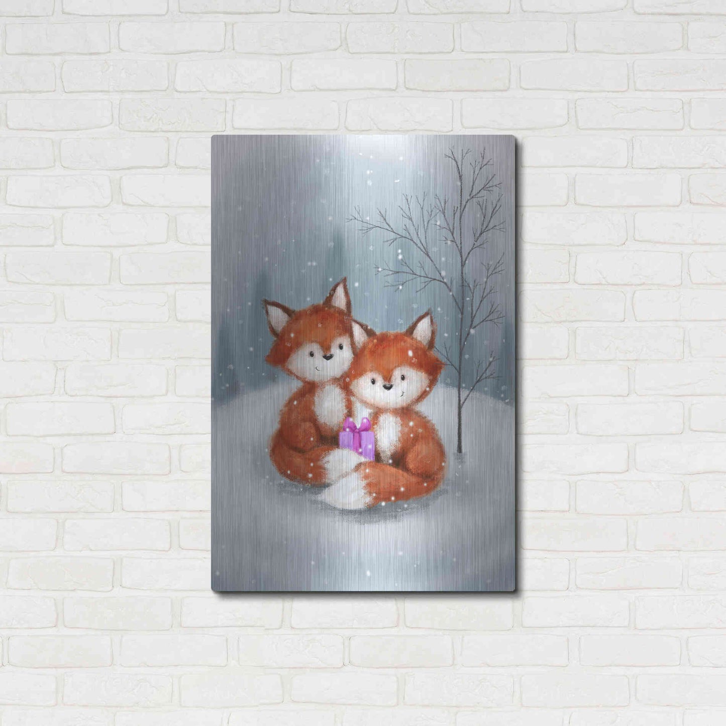 Luxe Metal Art 'Two Fox 1' by Makiko, Metal Wall Art,24x36
