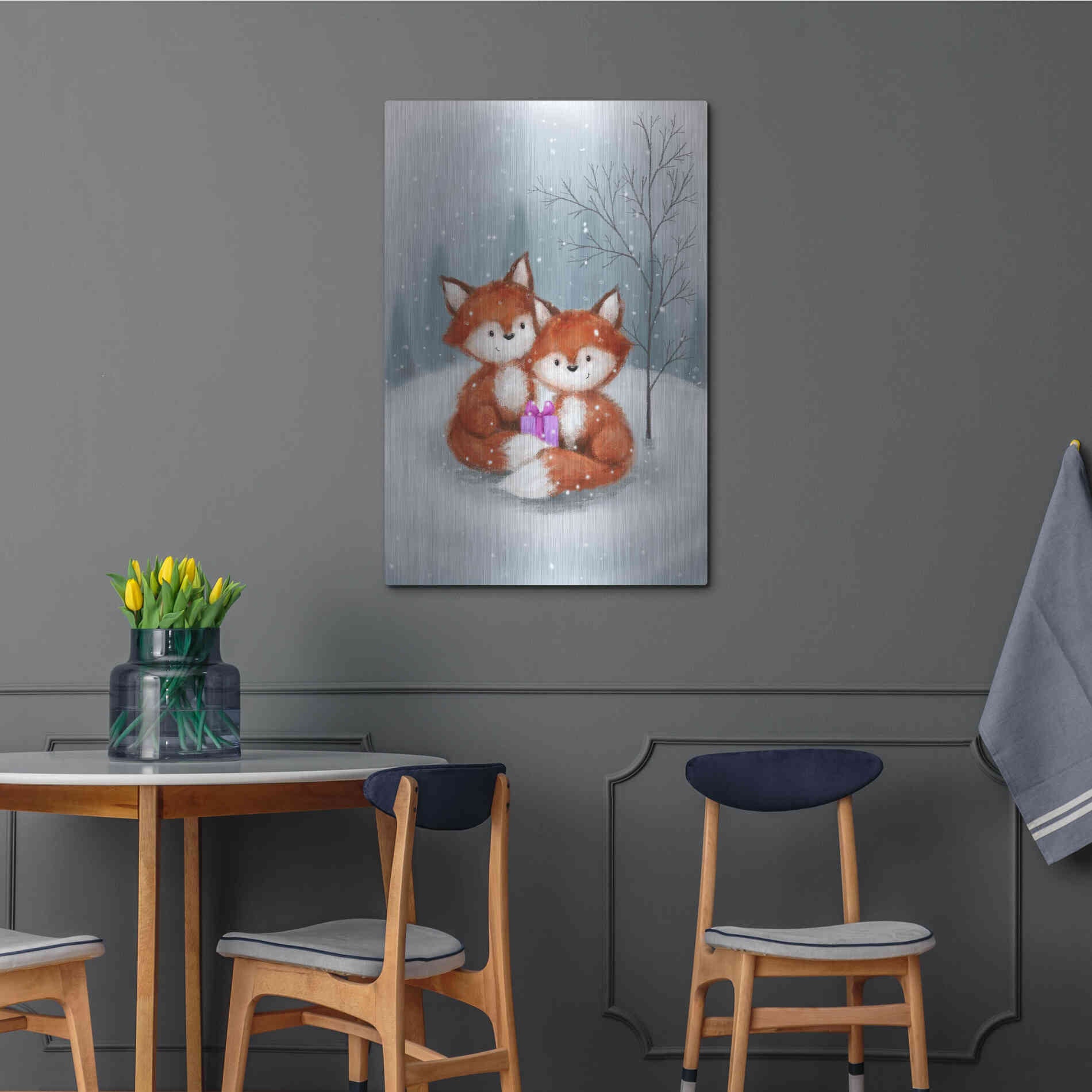 Luxe Metal Art 'Two Fox 1' by Makiko, Metal Wall Art,24x36