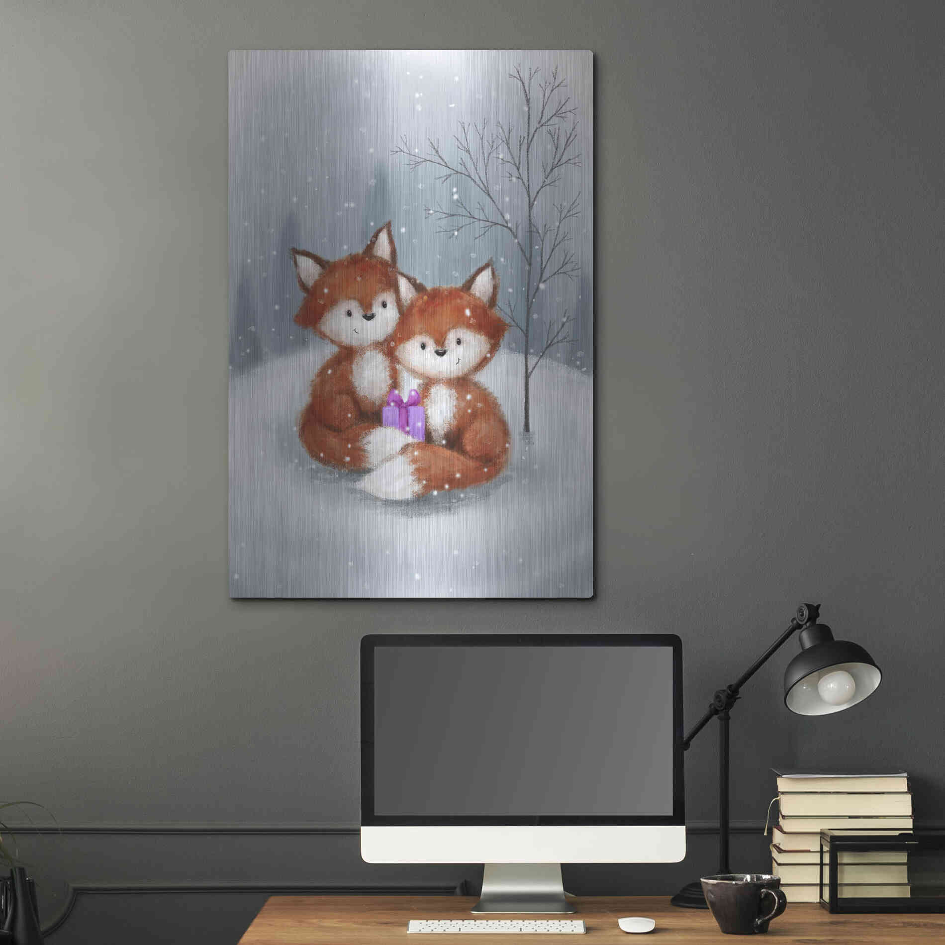 Luxe Metal Art 'Two Fox 1' by Makiko, Metal Wall Art,24x36