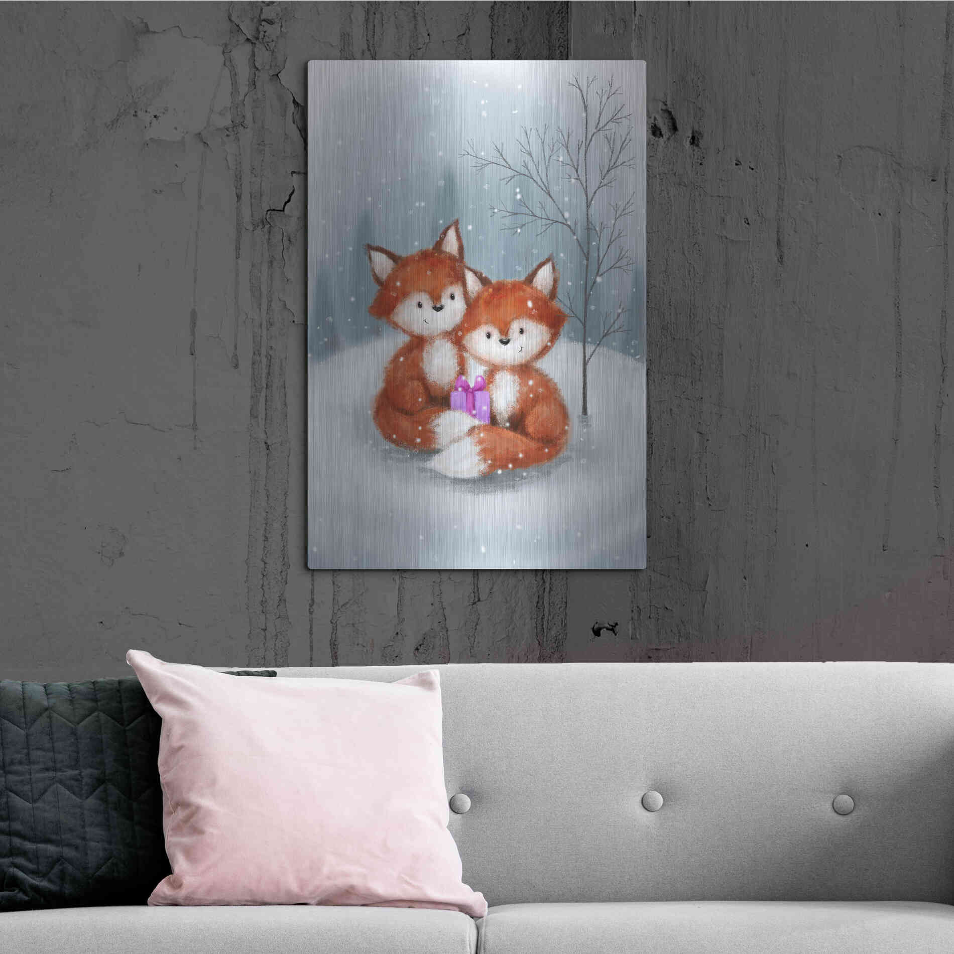 Luxe Metal Art 'Two Fox 1' by Makiko, Metal Wall Art,24x36