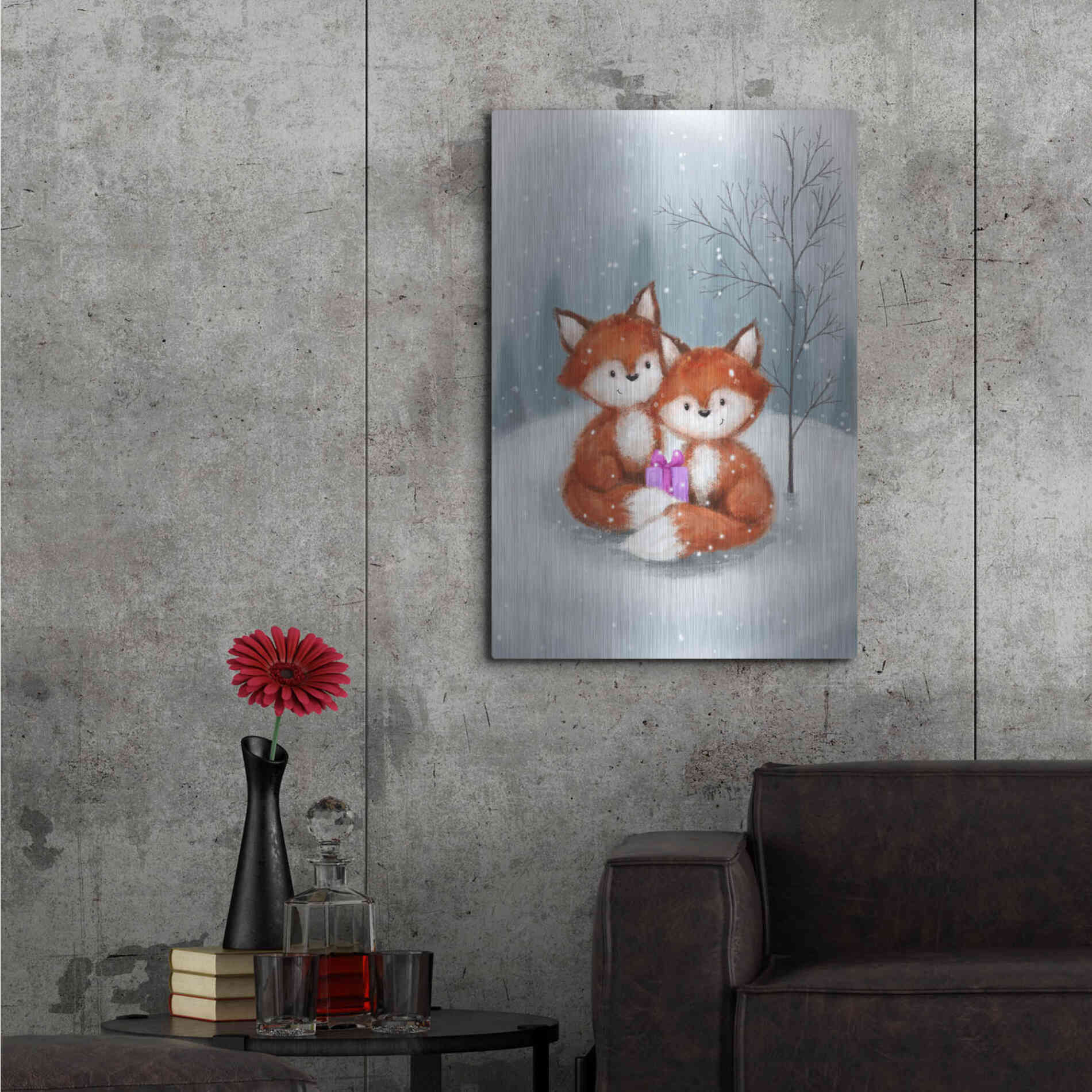 Luxe Metal Art 'Two Fox 1' by Makiko, Metal Wall Art,24x36