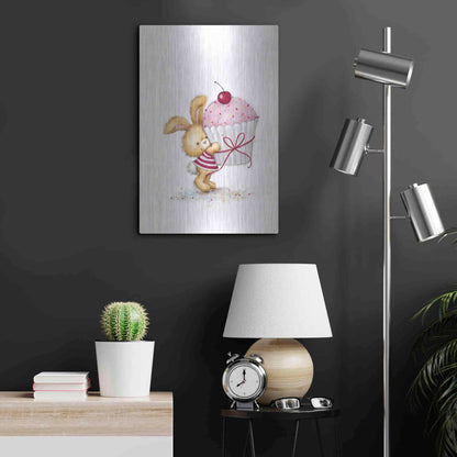 Luxe Metal Art 'Rabbit with Big Cake' by Makiko, Metal Wall Art,16x24
