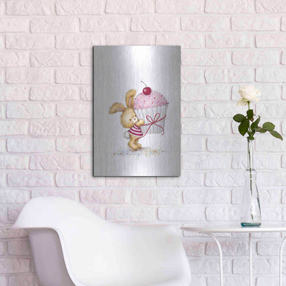 Luxe Metal Art 'Rabbit with Big Cake' by Makiko, Metal Wall Art,16x24